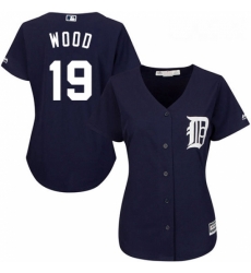 Womens Majestic Detroit Tigers 19 Travis Wood Authentic Navy Blue Alternate Cool Base MLB Jersey 