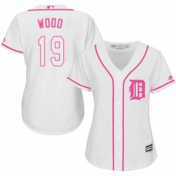 Womens Majestic Detroit Tigers 19 Travis Wood Authentic White Fashion Cool Base MLB Jersey 
