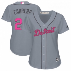 Womens Majestic Detroit Tigers 24 Miguel Cabrera Replica Grey Mothers Day Cool Base MLB Jersey