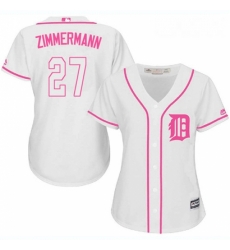Womens Majestic Detroit Tigers 27 Jordan Zimmermann Authentic White Fashion Cool Base MLB Jersey