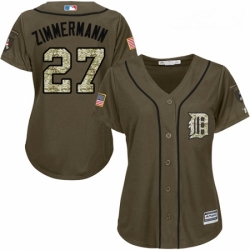 Womens Majestic Detroit Tigers 27 Jordan Zimmermann Replica Green Salute to Service MLB Jersey
