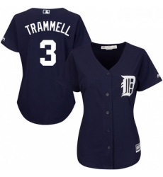 Womens Majestic Detroit Tigers 3 Alan Trammell Replica Navy Blue Alternate Cool Base MLB Jersey