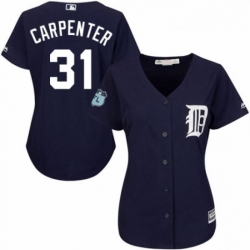Womens Majestic Detroit Tigers 31 Ryan Carpenter Replica Navy Blue Alternate Cool Base MLB Jersey 