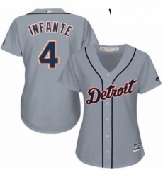 Womens Majestic Detroit Tigers 4 Omar Infante Authentic Grey Road Cool Base MLB Jersey