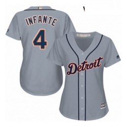 Womens Majestic Detroit Tigers 4 Omar Infante Authentic Grey Road Cool Base MLB Jersey