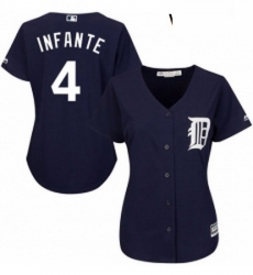 Womens Majestic Detroit Tigers 4 Omar Infante Authentic Navy Blue Alternate Cool Base MLB Jersey