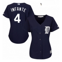 Womens Majestic Detroit Tigers 4 Omar Infante Authentic Navy Blue Alternate Cool Base MLB Jersey