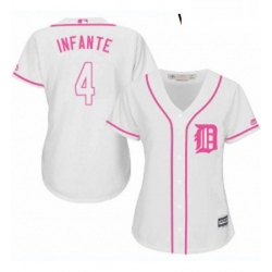 Womens Majestic Detroit Tigers 4 Omar Infante Authentic White Fashion Cool Base MLB Jersey