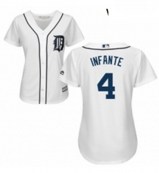 Womens Majestic Detroit Tigers 4 Omar Infante Authentic White Home Cool Base MLB Jersey