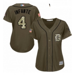 Womens Majestic Detroit Tigers 4 Omar Infante Replica Green Salute to Service MLB Jersey