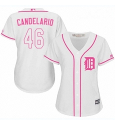 Womens Majestic Detroit Tigers 46 Jeimer Candelario Authentic White Fashion Cool Base MLB Jersey 