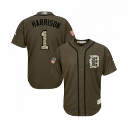 Youth Detroit Tigers 1 Josh Harrison Authentic Green Salute to Service Baseball Jersey 