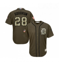 Youth Detroit Tigers 28 Niko Goodrum Authentic Green Salute to Service Baseball Jersey 