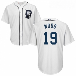 Youth Majestic Detroit Tigers 19 Travis Wood Authentic White Home Cool Base MLB Jersey 