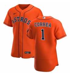 Men Houston Astros 1 Carlos Correa Men Nike Orange Alternate 2020 Flex Base Team MLB Jersey