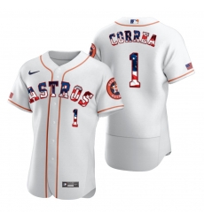 Men Houston Astros 1 Carlos Correa Men Nike White Fluttering USA Flag Limited Edition Flex Base MLB Jersey