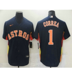 Men Houston Astros 1 Carlos Correa Navy Blue Stitched MLB Cool Base Nike Jersey