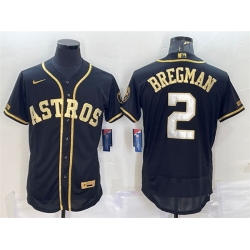 Men Houston Astros 2 Alex Bregman Black Gold Flex Base Stitched Jersey