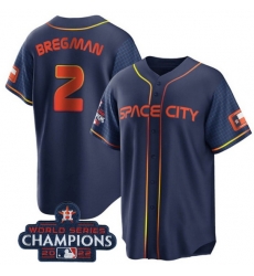 Men Houston Astros 2 Alex Bregman Navy 2022 World Series Champions City Connect Stitched Baseball Jersey