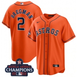 Men Houston Astros 2 Alex Bregman Orange 2022 World Series Champions Stitched Baseball Jersey