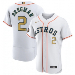Men Houston Astros 2 Alex Bregman White 2023 Gold Collection With World Serise Champions Patch Stitched Baseball Jersey