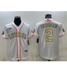 Men Houston Astros 2 Alex Bregman White Gold 2022 World Series Stitched Baseball Jersey