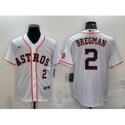 Men Houston Astros 2 Alex Bregman White With Patch Cool Base Stitched Jersey