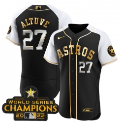 Men Houston Astros 27 Jose Altuve 2023 Black Gold Alternate Flex Base Stitched Baseball Jersey