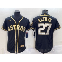 Men Houston Astros 27 Jose Altuve Black Gold Flex Base Stitched Jersey