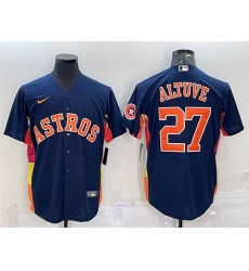 Men Houston Astros 27 Jose Altuve Navy With Patch Cool Base Stitched Jersey