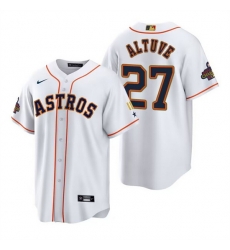 Men Houston Astros 27 Jose Altuve White Gold 2022 World Series Champions Stitched Baseball Jersey