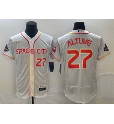 Men Houston Astros 27 Jose Altuve White With 2022 World Serise Champions Patch Stitched Baseball Jersey