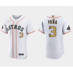 Men Houston Astros 3 Jeremy Pe F1a White 2023 Gold Collection With World Serise Champions Patch Stitched Baseball Jersey