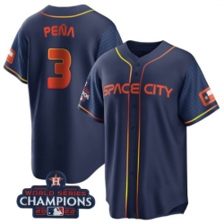Men Houston Astros 3 Jeremy Pena Navy 2022 World Series Champions City Connect Stitched Baseball Jersey