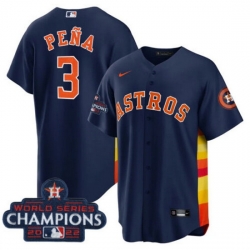 Men Houston Astros 3 Jeremy Pena Navy 2022 World Series Champions Cool Base Stitched Baseball Jersey