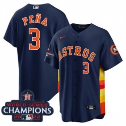 Men Houston Astros 3 Jeremy Pena Navy 2022 World Series Champions Cool Base With No  In Front Stitched Baseball Jersey