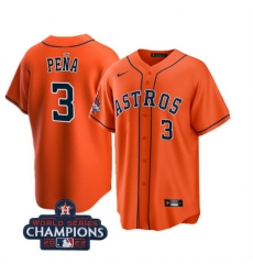 Men Houston Astros 3 Jeremy Pena Orange 2022 World Series Champions Cool Base With No  In Front Stitched Baseball Jersey