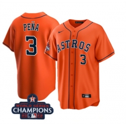 Men Houston Astros 3 Jeremy Pena Orange 2022 World Series Champions Cool Base With No  In Front Stitched Baseball Jersey
