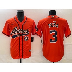 Men Houston Astros 3 Jeremy Pena Orange With Patch Cool Base Stitched Baseball Jersey