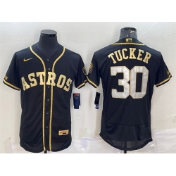 Men Houston Astros 30 Kyle Tucker Black Gold Flex Base Stitched Jersey