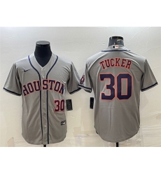 Men Houston Astros 30 Kyle Tucker Gray With Patch Cool Base Stitched Jersey