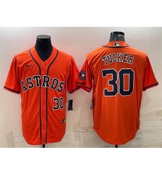 Men Houston Astros 30 Kyle Tucker Orange With Patch Cool Base Stitched Jersey