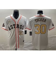 Men Houston Astros 30 Kyle Tucker White 2023 Gold Collection With World Serise Champions Patch Cool Base Stitched Baseball Jersey
