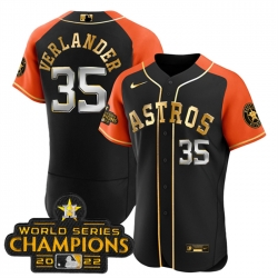 Men Houston Astros 35 Justin Verlander 2023 Black Gold V2 Alternate Flex Base Stitched Baseball Jersey