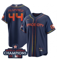 Men Houston Astros 44 Yordan Alvarez Navy 2022 World Series Champions City Connect Stitched Baseball Jersey
