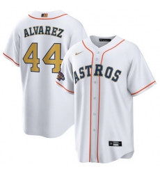 Men Houston Astros 44 Yordan Alvarez White 2023 Gold Collection With World Serise Champions Patch Cool Base Stitched Baseball Jersey