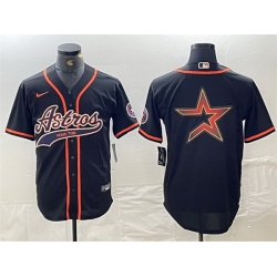 Men Houston Astros Black Team Big Logo With Patch Cool Base Stitched Baseball Jersey 2