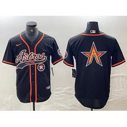 Men Houston Astros Black Team Big Logo With Patch Cool Base Stitched Baseball Jersey 5