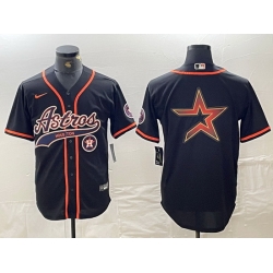 Men Houston Astros Black Team Big Logo With Patch Cool Base Stitched Baseball Jersey 6