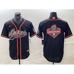 Men Houston Astros Black Team Big Logo With Patch Cool Base Stitched Baseball Jersey